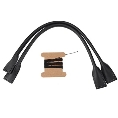 Imagen de Correas de Manijas Cuero Genuino Bolso para Accesorios Manual DIY con Rollo Hilo (Negro, Marrón)(Negro)