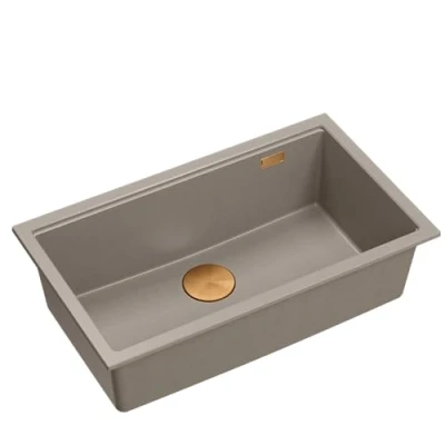 Imagen de QUADRON Fregadero de una cuba granito cocina tamaño 70 x 37 23,5 cm Color: Topo suave + Cobre LOGAN 110 encastrable Base armario a partir 80