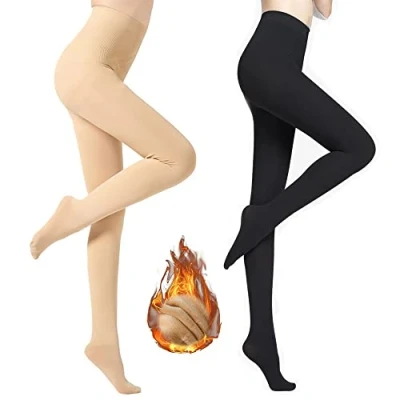 Imagen de TOEECY 2 Pares Medias Termicas Mujer Invierno Pantys Forro Polar Opacas Pantimedias Tupidos Leggings Fleece Tights Elástico Cintura Alta Leotardos Termicos (320g)