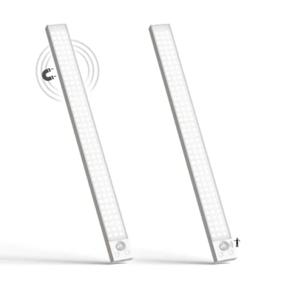 Imagen de LQWELL® Lámpara de Armario con 84 LEDs, Sensor Movimiento Inalámbrico, 42,5 cm, 2200 mAh, Recargable, Regulable, Para cocina, Armario, Estantería, Dormitorio (Blanco, 2 piezas)