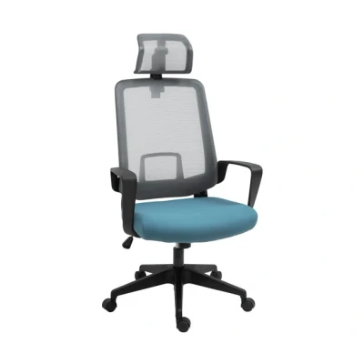 Imagen de Vinsetto Silla de Oficina Ergonómica Escritorio Giratoria con Altura Ajustable Soporte Lumbar Reposabrazos y Reposacabezas Regulable Malla Transpirable 63,5x63x116,5 125,5 cm Azul Gris