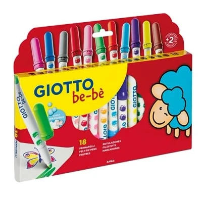 Imagen de Giotto be bè Rotuladores de fibra súper lavables, punta maxi, 5mm, colores surtidos, 18 unidades