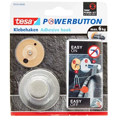 Imagen de tesa Powerbutton Gancho Adhesivo Redondo para Pared Montaje sin Taladrar Alta Fuerza de Fijación hasta 6 kg con Tecnología 36 x 5 mm Acero