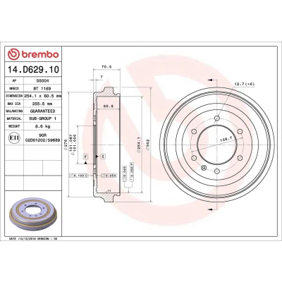 Imagen de BREMBO 14.D629.10 Tambor de Freno 254,1