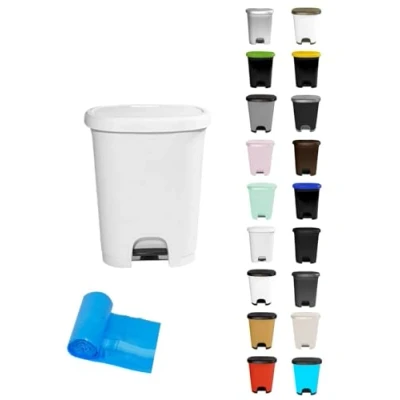 Imagen de JARDIN202 Cubo basura plástico moderno Apertura con pedal reciclar 27 litros + Bolsas (Blanco Blanco)