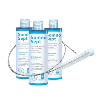 Imagen de SomnoSept Paquete de limpieza CPAP: 3 limpiador CPAP, 400 ml y 1 cepillo manguera Oxyhero 120 cm, 15 mm, profunda máscara silicona