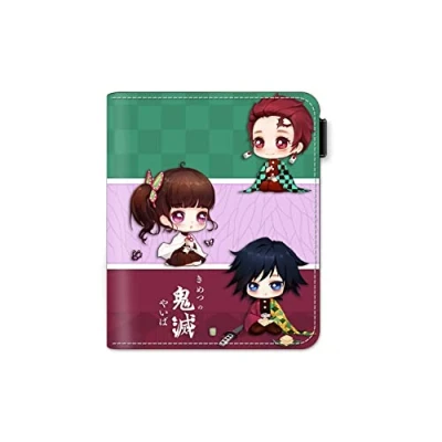 Imagen de Hanaiette 1 cartera de piel corta con estampado Anime Demon Slayer periférico a todo color, 11,8 x 9 2 cm, Pink, Talla única,