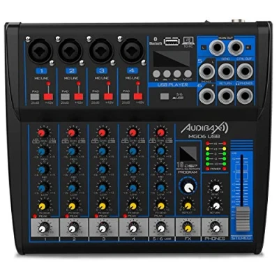 Imagen de Audibax MG06 USB Mesa de Mezclas Sonido Mezclador Audio 6 Canales Interfaz Reproductor y Grabador Conexión Bluetooth MP3 DSP Multiefectos Alimentación 48 V Phantom Power
