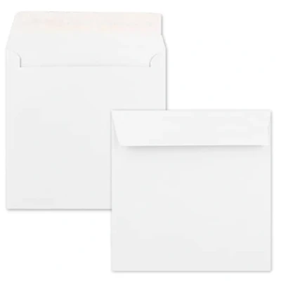 Imagen de 50 sobres cuadrados, color: blanco, 15,5 x cm (155 155 mm), cierre autoadhesivo con solapa recta, 120 gramos/m². Marca: NEUSER PAPIER