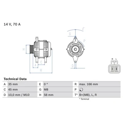 Imagen de BOSCH 0 986 083 930 Alternador 14V 70A KIA: Picanto II