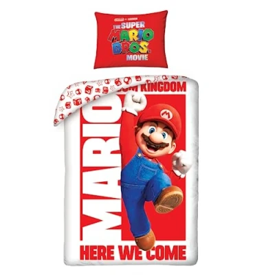 Imagen de Halantex Juego de cama Super Mario 100% algodón, funda nórdica reversible 140 x 200 cm y almohada a juego, SMM001