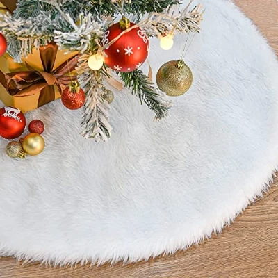 Imagen de KAHEIGN 78CM Falda De árbol Navidad, Blanco como La Nieve Felpa Gruesa Cubierta Base del Navidad Alfombra Piso para Las Decoraciones Navideñas Año Nuevo