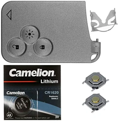 Imagen de Mando a distancia para llave de coche, 1 carcasa tarjeta 3 botones, pila CR1620 y 2 microbotones Renault.
