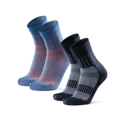 Imagen de DANISH ENDURANCE 2 Pares de Calcetines Lana Merina Running, Técnicos, Transpirables, Hombres y Hujeres, Multicolor (1x Azul/Naranja, 1x Azul Marino/Azul Claro), 43 47