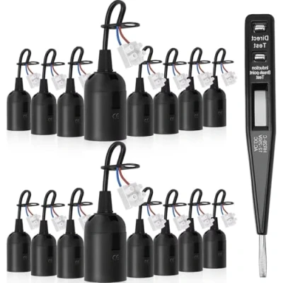 Imagen de Seruno Casquillo E27 16 Piezas de Casquillos para Bombillas con Cable Portalamparas Construcción Robusta Bombillas, Renovación Lámparas Techo, Negro