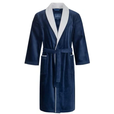 Imagen de Morgenstern Albornoz Hombre Algodón Cuello Chal Rizo Terciopelo Azul Marino/Gris Claro Talla L