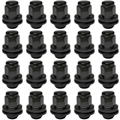Imagen de RYBO juego de 20 tuercas rueda, M12 x 1.5, asiento plano, 19 hexagonales, compatibles con vehículos Jaguar (negro, 20)