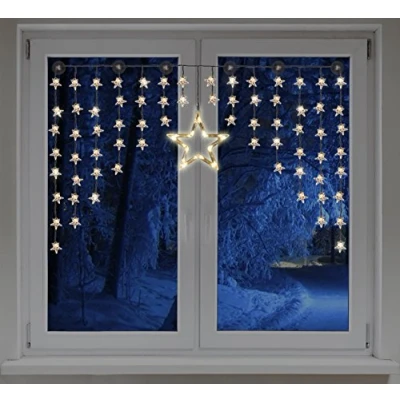 Imagen de luces LED de hadas estrella con ventosas, 90 blanco cálido, iluminación para interiores, cortina luz, 140x95cm