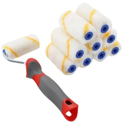 Imagen de KOTARBAU® 10 x Rodillos de Pintura Hilo Amarillo, 70 mm, Rodillo Pintar con Mango Goma, para Paredes y techos, antigoteo, Pintura, Juego
