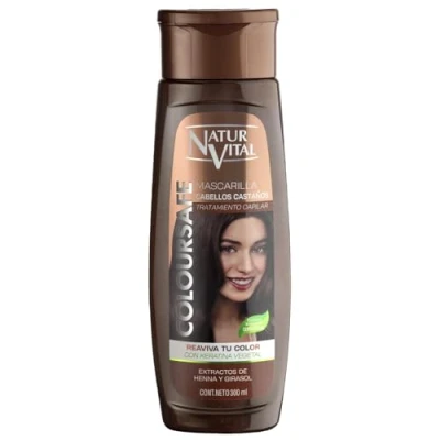 Imagen de NaturVital Mascarilla de Pelo ColourSafe, Sin Parabenos ni Siliconas, Coloración para Cabellos Castaños, con Keratina Vegetal, Aporta Brillo y Protege el Color, 300ml