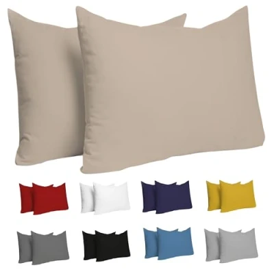 Imagen de Dreamzie Funda Almohada 30x50 (Juego de 2) Beige para Las Almohadas 30 x 50 cm 100% Algodon Jersey Cojin Cama Protector