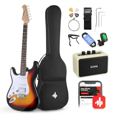 Imagen de Donner Juego de guitarra eléctrica 39 pulgadas para principiantes zurdos, pastillas S H con amplificador, bolsa, correa, cuerdas, afinador, cable, púas, DST100
