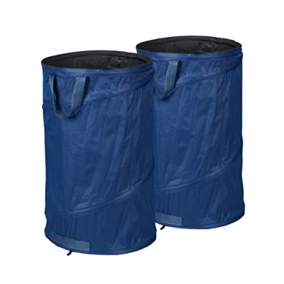 Imagen de Relaxdays Bolsas Jardín, Auto desplegables, Set2, 120L, Sacos Hojas PopUp, Asas, Resistentes Rayos UV, Impermeable, Azul