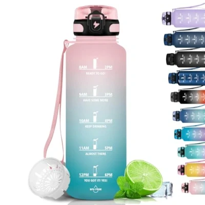Imagen de Grsta Botella agua 1500ML de Deportiva, Gimnasio, a Prueba Fugas y no BPA, Gym Motivacional con Sello Tiempo para Escuela, Camping, Ciclismo