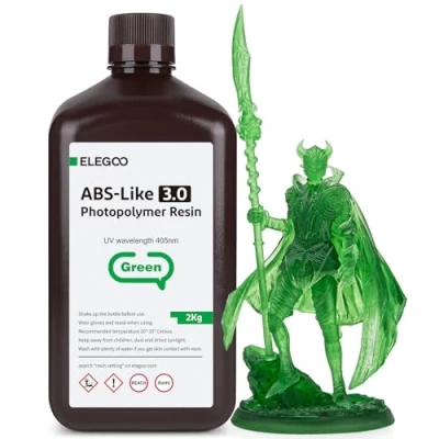 Imagen de ELEGOO Resina ABS Like 3.0 de 405 nm, Rápida UV LCD Alta Precisión, No Quebradiza, Tóxica para Impresora 3D LCD/DLP Fotopolímero 2000g Verde Claro