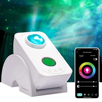 Imagen de HOMEPROTEK Proyector Galaxia, Cielo Estrellado Inteligente Controlado por Aplicación Galaxy Projector Giratorio de 90 grados Hey Google y Alexa Compatible Lámpara Galaxia Techo