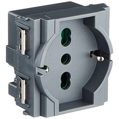 Imagen de Vimar 0R16211 Toma de corriente SICURY 2P+T 16 A 250 V universal estándar italiano P40, gris 2 módulos