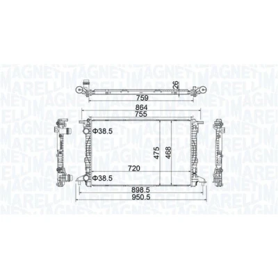 Imagen de MAGNETI MARELLI 350213208900 Radiador, refrigeración del motor 720 468 23 Aletas unidas mecánicamente