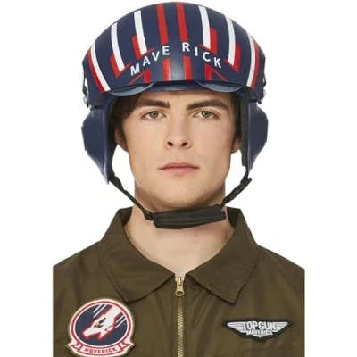 Imagen de Smiffys casco Top Gun Maverick deluxe, azul marino, con visera ajustable y perilla