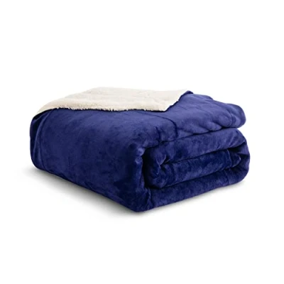 Imagen de Kono Manta de Forro Polar Sherpa 130 x 150 cm, Suave, acogedora, esponjosa, Reversible, Microfibra sólida para Cama, sofá (Azul Marino, Viaje/Individual)