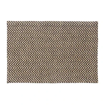 Imagen de Relaxdays Felpudo con Estampado de Zigzag, Yute, Negro y Beige, 60 x 40 cm
