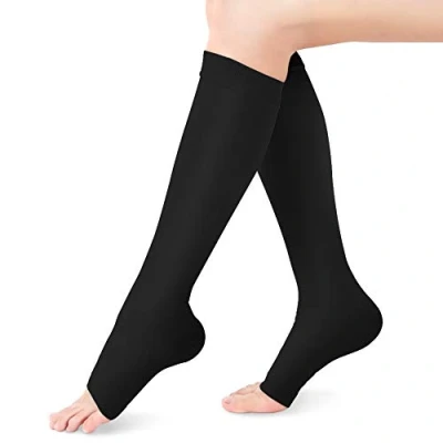 Imagen de Calcetines de Compresión Mujeres Hombres, 20 30 mmHg Medias Edema, Gradiente Médico Clase 2, Punta Abierta, para Venas Varicosas, Hinchazón, 1 Par (M)