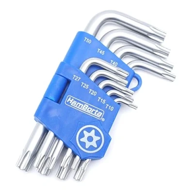 Imagen de HemBorta® Juego de Llaves Torx con 9 Piezas Seguridad T10 T50 Estrella Llaves, Cortas Allen Agujeros en Ambos Extremos T10, T15, T20, T25, T27, T30, T40, T45 y