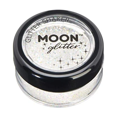 Imagen de Agitadores de brillantina iridiscentes por Moon Glitter 100% Brillo Cosmético para la Cara, Cuerpo, Uñas, Cabello y Labios 5g Blanca