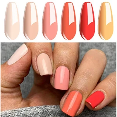 Imagen de Esmaltes Semipermanentes de Uñas 6 Colores, Vishine Kit Esmalte en Gel, Color Durazno, Beige, Naranja, UV LED Gel Soak Off 8ml