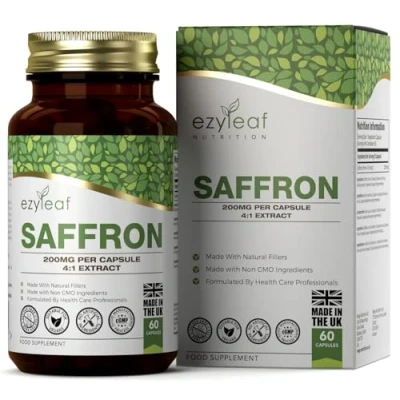 Imagen de Ezyleaf Azafrán Suplemento 60 Cápsulas de Azafran Alta Potencia 200mg Extracto Capsulas por Porción Sin OGM, Gluten, y Alérgenos Hecho en el Reino Unido