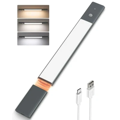 Imagen de EZVALO Luz Armario, Luces LED Sensor de Movimiento, 40cm 5000k, Blanca Dormitorio Cinta Adhesiva Magnética, 48 LED, Inalambrica USB Recargable para Cocina Escaleras Bajo Armario Pasillo