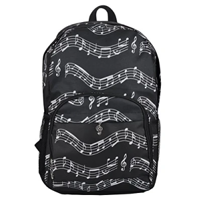 Imagen de Punk Oxford Mochila con diseño de notas musicales, para la escuela, Niños y Niñas, Elegante, Arte (4 Colores), Musical notes patterns black