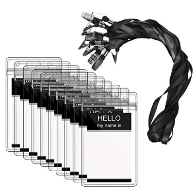 Imagen de Zalava 40 soportes para tarjetas de identificación con cordones, soporte tarjeta plástico transparente impermeable reuniones, viajes y exposición (vertical, negro)