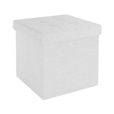 Imagen de INTIRILIFE Taburete de Asiento Plegable 30x30x30 cm en Blanco Cubo con Tapa y Espacio Almacenamiento Tela Huecos reposapiés Caja