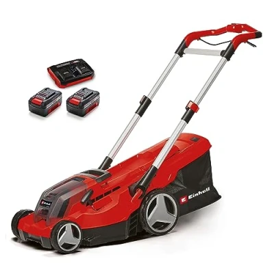 Imagen de Einhell Set de cortacésped con batería GP cm 36/450 Power X Change (36 V, 38 corte, 450 m², sin escobillas, mullido, bolsa colectora 45 l, dos baterías 4,0 Ah + cargador Twincharger)