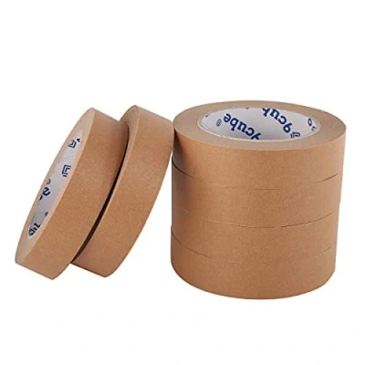 Imagen de 6 cinta de embalaje papel Kraft marrón, sello cartón enmascaramiento resistente fuerte, Marco adhesivo ecológico biodegradable multiuso reciclable, 25mmx50M