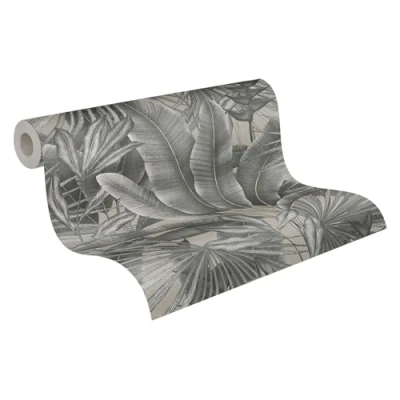 Imagen de Livingwalls papel pintado jungla 396473 en gris, beige con aspecto de floral hojas palmera alta calidad 10,05m x 0,53m