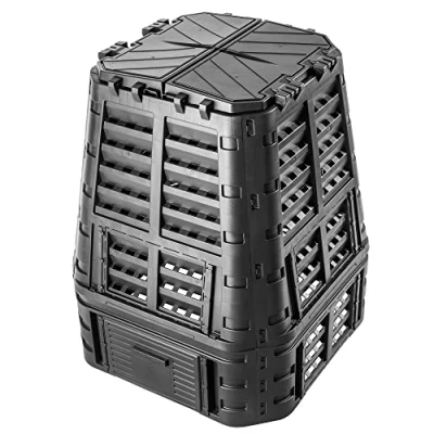 Imagen de KADAX compostador de compostaje negro, rápido plástico, resistente a la intemperie con tapa plegable (740 L)