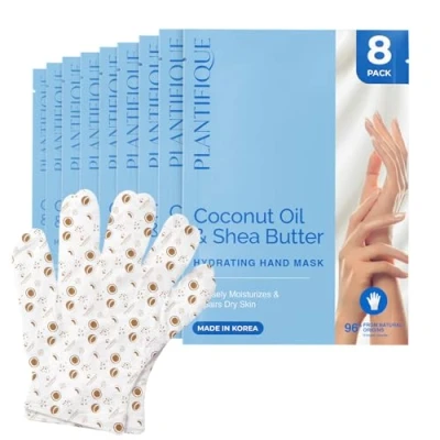 Imagen de PLANTIFIQUE Mascarilla Manos Coreana con Ácido Hialurónico, Manteca de Karité &amp; Aloe Vera, 8 Pares Guantes Hidratantes para Agrietadas y Secas Korean Hand Mask