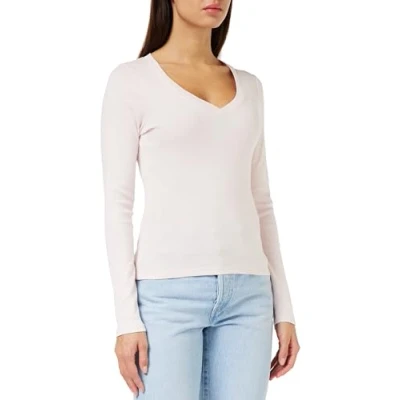 Imagen de Levi&#039;s Long Sleeve V Neck Baby tee No gráficos, Malva Chalk, M para Mujer
